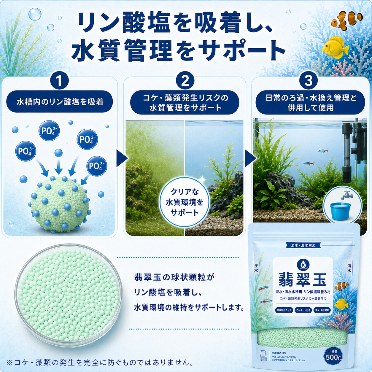 リン酸塩を吸着し水質管理をサポート